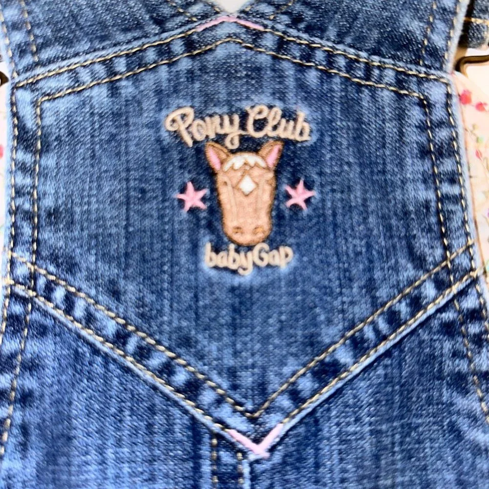 VTG Girls Toddler Overall Denim Pony Club Baby Gap Size 3T Skirtall jumper dress